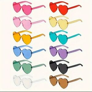 12pcs Heart-Shaped Fashion Glasses, Acrylic, Various Colors,  Adult